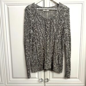 Abercrombie + Fitch Sz X-Small Heather Grey V-Neck Cable Knit Sweater Loose Knit